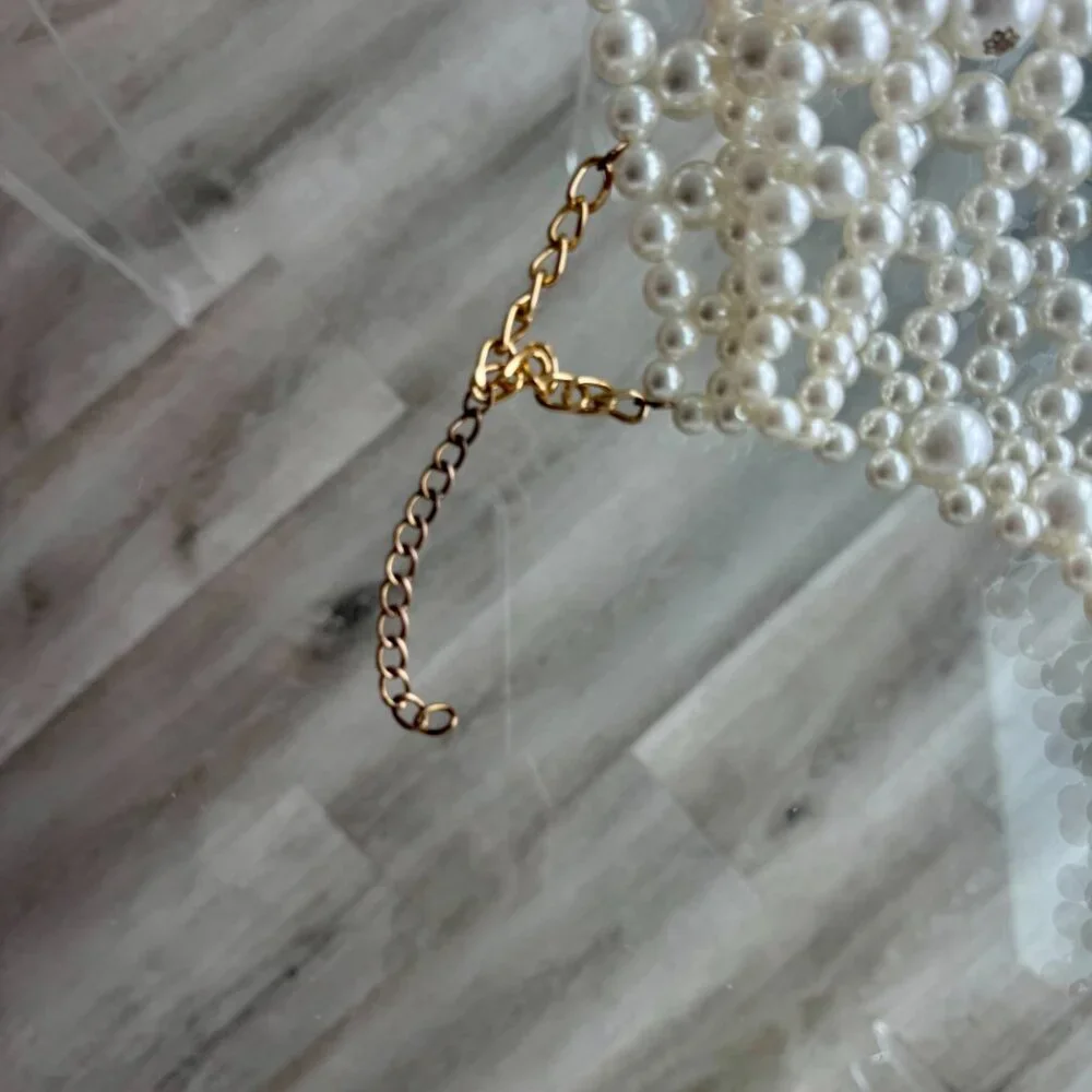 White Pearl Layered  Choker Statement Necklace - Picture 4 of 4